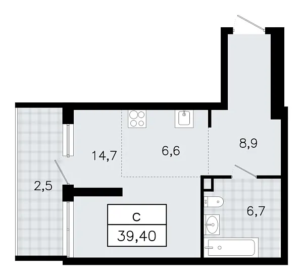 Новая 1-к квартира
 39.2 м² на 1/12 этаже в ЖК «А101 Всеволожск» в городе Тюмень 
