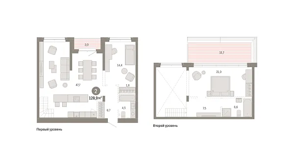 Новая 2-к квартира
 128.93 м² на 7/7 этаже в ЖК «Кварталы «На Минской»» в городе Тюмень 