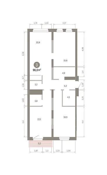 Количество комнат: 3,  95.97 кв.м.