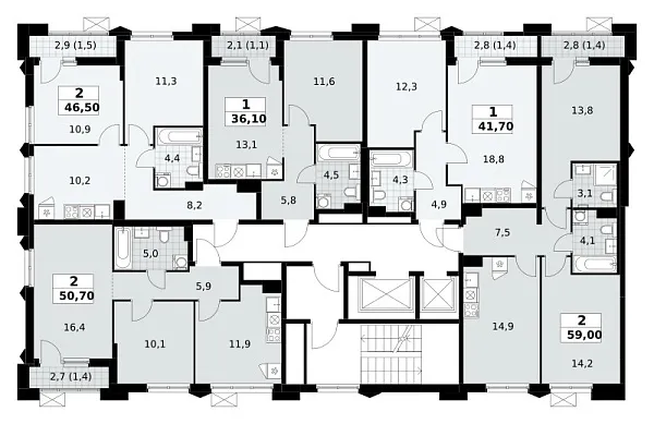 Количество комнат: 2,  50.7 кв.м.