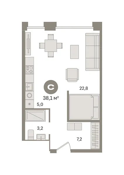 Новая квартира-студия
 38.14 м² на 5/17 этаже в ЖК «Гудзон» в городе Тюмень 