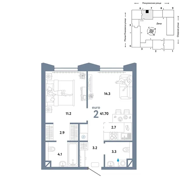 Новая 2-к квартира
 41.7 м² на 10/30 этаже в ЖК «Страна.Озёрная» в городе Тюмень 
