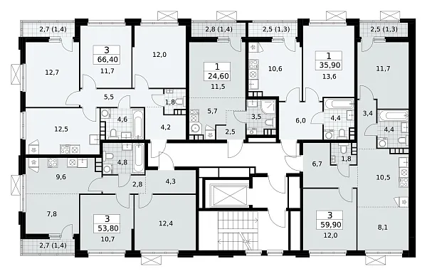 Количество комнат: 3,  66.4 кв.м.