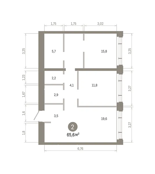 Количество комнат: 2,  65.6 кв.м.