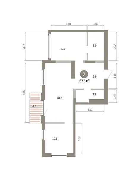 Количество комнат: 2,  67.54 кв.м.