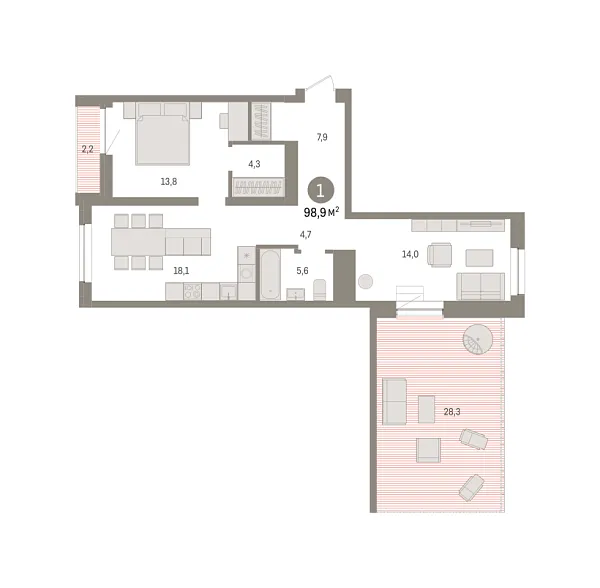 Новая 1-к квартира
 98.9 м² на 10/10 этаже в ЖК «Речной порт» в городе Тюмень 