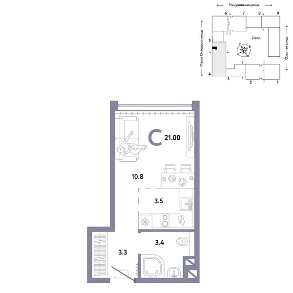 Новая квартира-студия
 21 м² на 16/30 этаже в ЖК «Страна.Озёрная» в городе Тюмень 