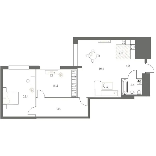 Новая 2-к квартира
 104.6 м² на 9/12 этаже в ЖК «White House» в городе Тюмень 