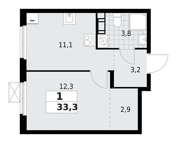 Новая 1-к квартира
 33.3 м² на 6/9 этаже в ЖК «А101 Всеволожск» в городе Тюмень 