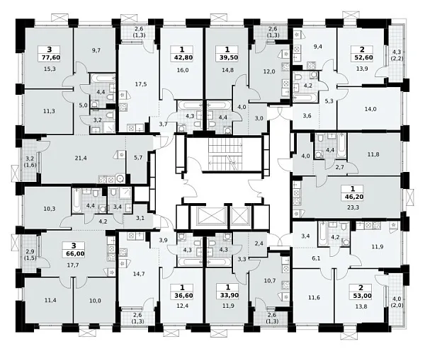Количество комнат: 3,  77.6 кв.м.