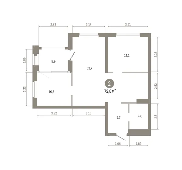 Количество комнат: 2,  72.76 кв.м.