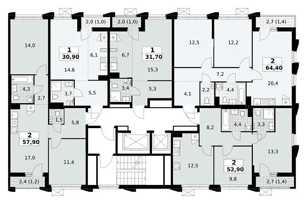 Количество комнат: 2,  64.4 кв.м.
