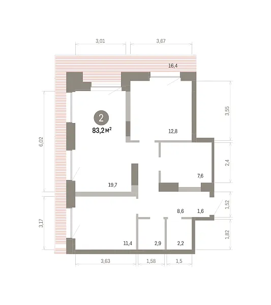 Количество комнат: 2,  83.2 кв.м.