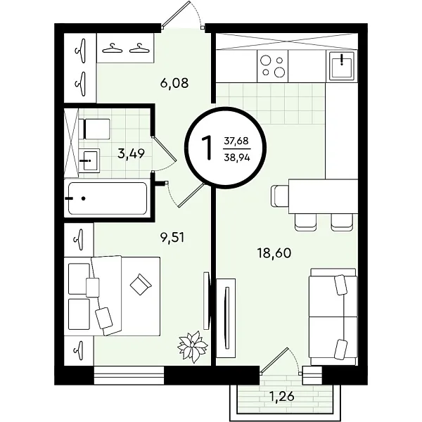 Квартира, 38 кв.м., Тюмень, Тюменская область, Александра Звягина