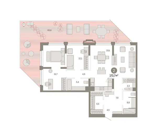 Новая 2-к квартира
 173.65 м² на 3/25 этаже в ЖК «Зарека» в городе Тюмень 