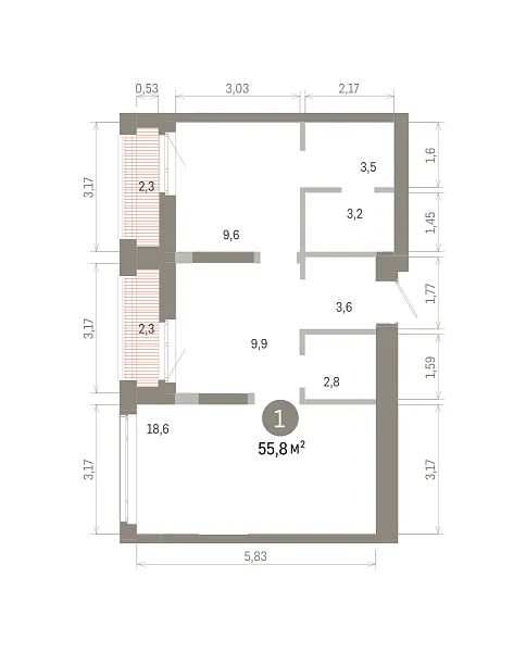 Количество комнат: 1,  55.78 кв.м.