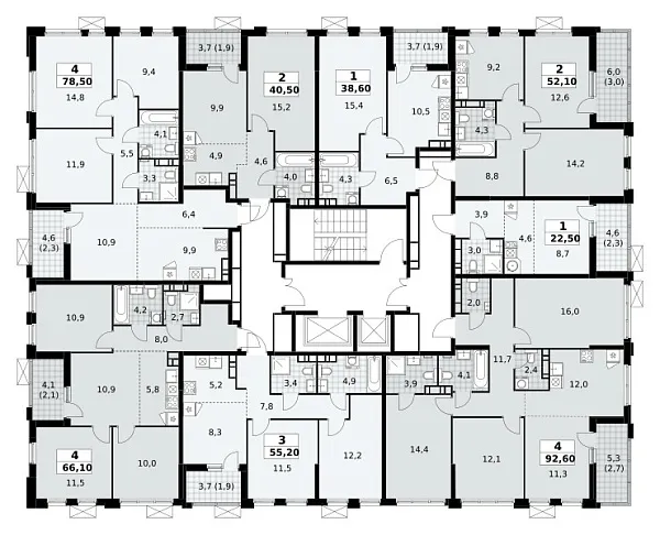 Количество комнат: 2,  40.5 кв.м.