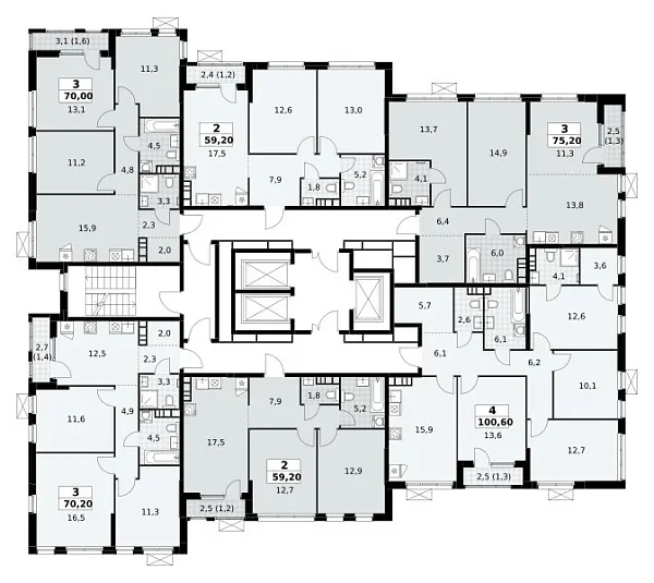 Количество комнат: 3,  75.2 кв.м.