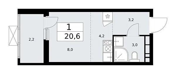 Новая 1-к квартира
 20.6 м² на 14/19 этаже в ЖК «Бунинские кварталы» в городе Тюмень 
