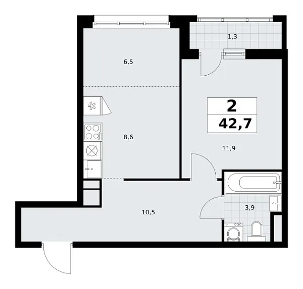 Новая 2-к квартира
 42.7 м² на 3/9 этаже в ЖК «Родные кварталы» в городе Тюмень 