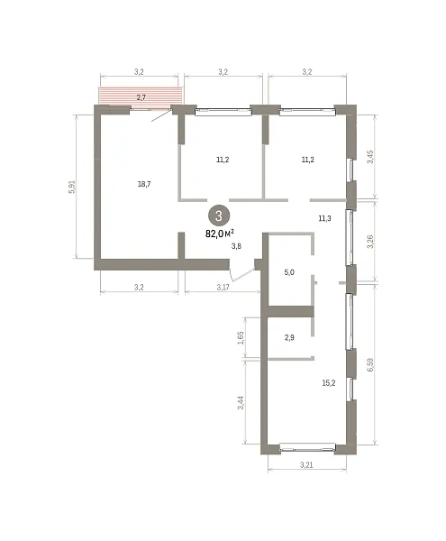 Количество комнат: 3,  82 кв.м.