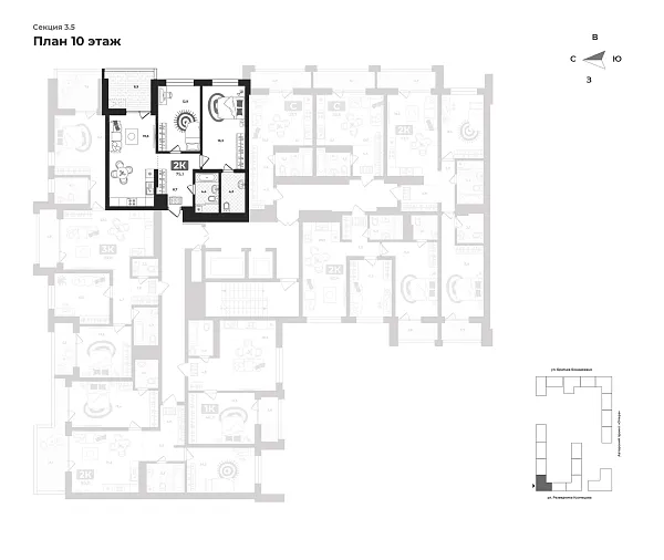 Количество комнат: 2,  73.1 кв.м.