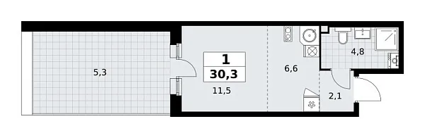 Новая 1-к квартира
 30.3 м² на 2/10 этаже в ЖК «Родные кварталы» в городе Тюмень 