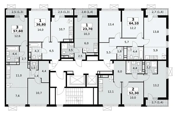 Количество комнат: 3,  64.1 кв.м.