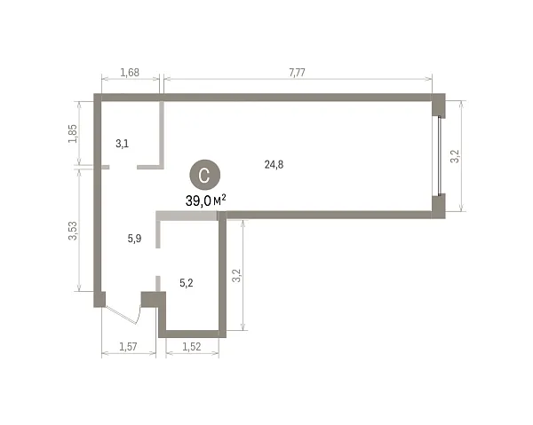 Количество комнат: Студия,  39.01 кв.м.