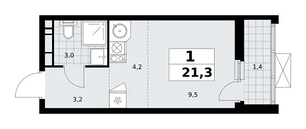 Новая 1-к квартира
 21.3 м² на 16/19 этаже в ЖК «Скандинавия» в городе Тюмень 