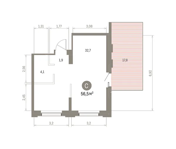 Количество комнат: Студия,  56.5 кв.м.