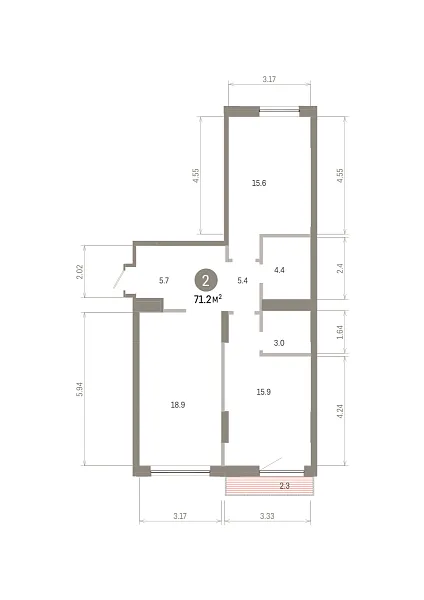 Количество комнат: 2,  71.22 кв.м.