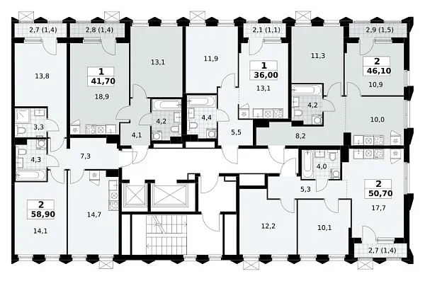 Количество комнат: 2,  58.9 кв.м.