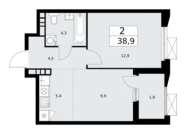 Новая 2-к квартира
 38.9 м² на 17/22 этаже в ЖК «Бунинские кварталы» в городе Тюмень 