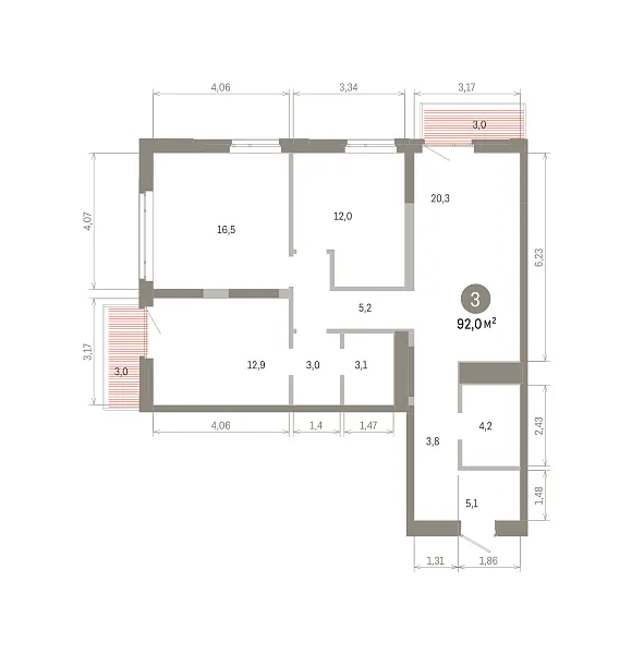 Количество комнат: 3,  91.98 кв.м.