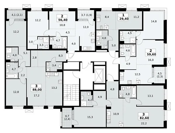 Количество комнат: 3,  88 кв.м.