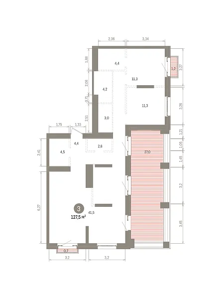 Количество комнат: 3,  127.5 кв.м.