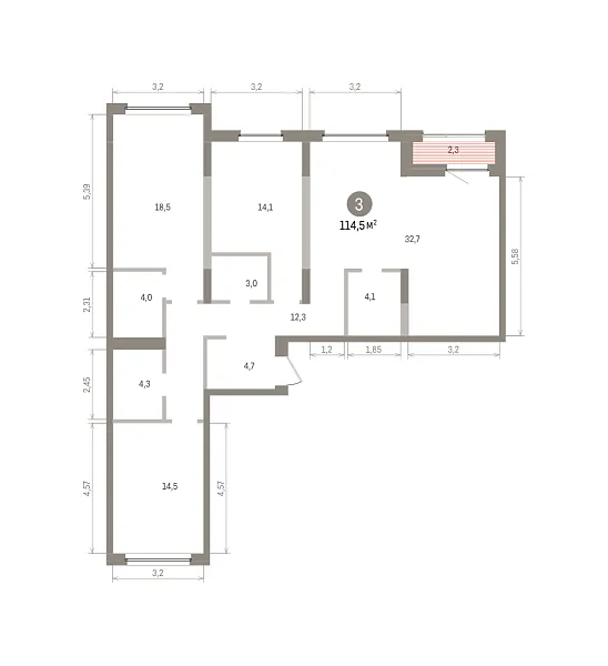 Количество комнат: 3,  114.46 кв.м.
