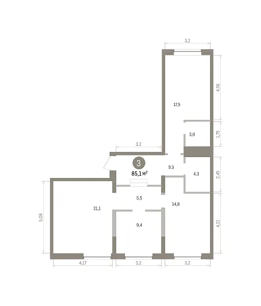 Количество комнат: 3,  85.1 кв.м.
