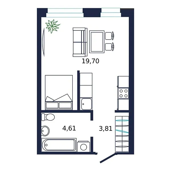Новая квартира-студия
 27.8 м² на 9/19 этаже в ЖК «Норден» в городе Тюмень 