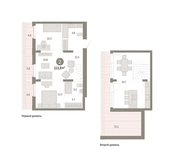 Новая 2-к квартира
 113.76 м² на 8/8 этаже в ЖК «Республики 205» в городе Тюмень 