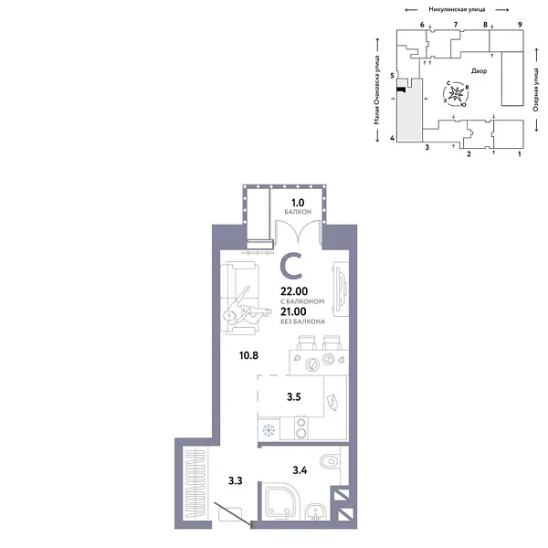 Новая квартира-студия
 22 м² на 3/30 этаже в ЖК «Страна.Озёрная» в городе Тюмень 
