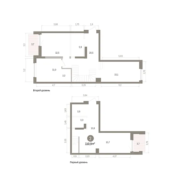 Количество комнат: 2,  110.9 кв.м.