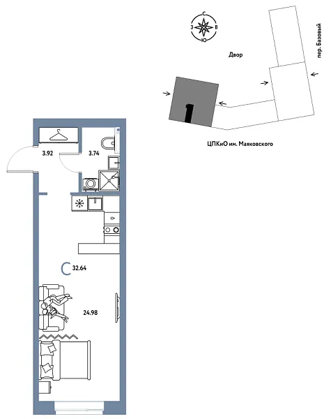 Новая квартира-студия
 32.64 м² на 13/25 этаже в ЖК «Сибирский сад» в городе Тюмень 