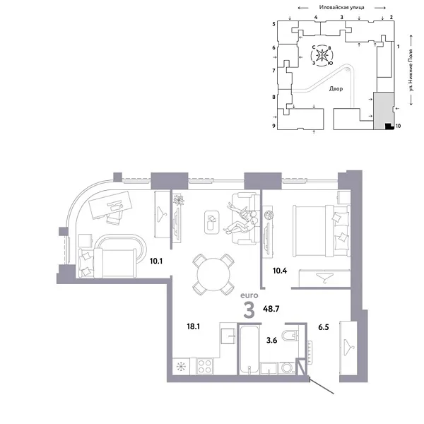 Новая 3-к квартира
 48.7 м² на 29/38 этаже в ЖК «Страна.Заречная» в городе Тюмень 