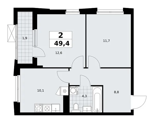 Новая 2-к квартира
 49.4 м² на 17/23 этаже в ЖК «Дзен-кварталы» в городе Тюмень 
