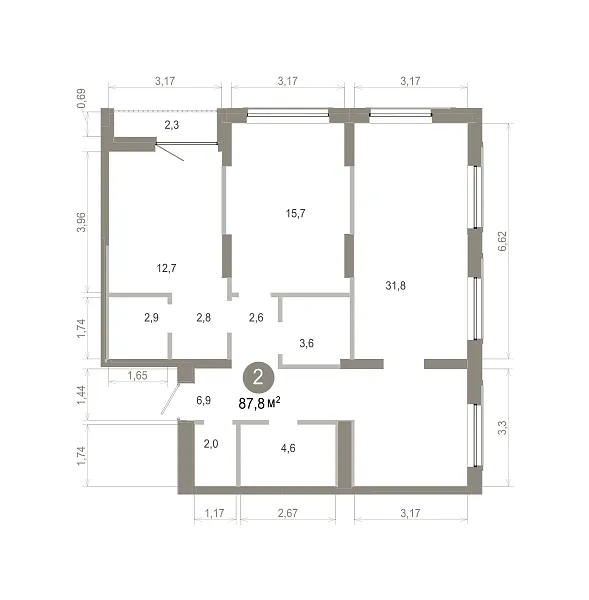 Количество комнат: 2,  87.81 кв.м.