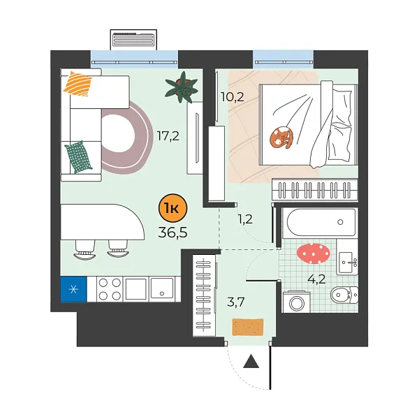 Новая 1-к квартира
 36.5 м² на 11/25 этаже в ЖК «Корней» в городе Тюмень 