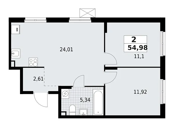 Новая 2-к квартира
 54.98 м² на 2/9 этаже в ЖК «А101 Лаголово» в городе Тюмень 