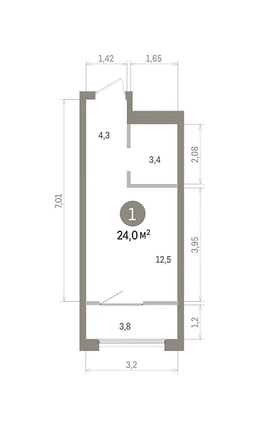 Количество комнат: Студия,  23.97 кв.м.
